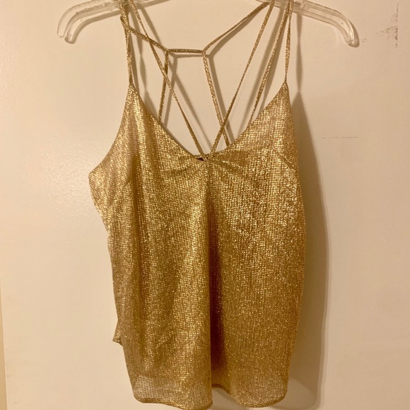 Astr Tops - Shiny Gold Strappy Top